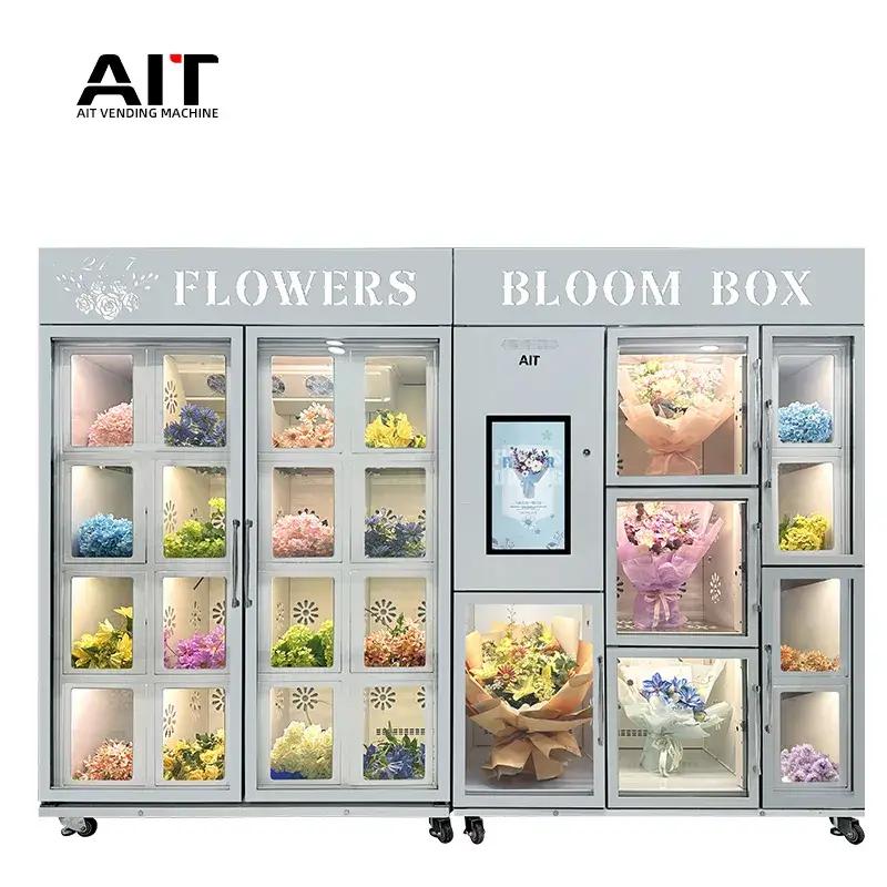 21.5-inch high-end touch screen flower vending machine, one main cabinet and one auxiliary cabinet, 24-compartment rose vending machine 21.5-inch high-end touch screen flower vending machine, one main cabinet and one auxiliary cabinet, 24-compartment rose vending machine