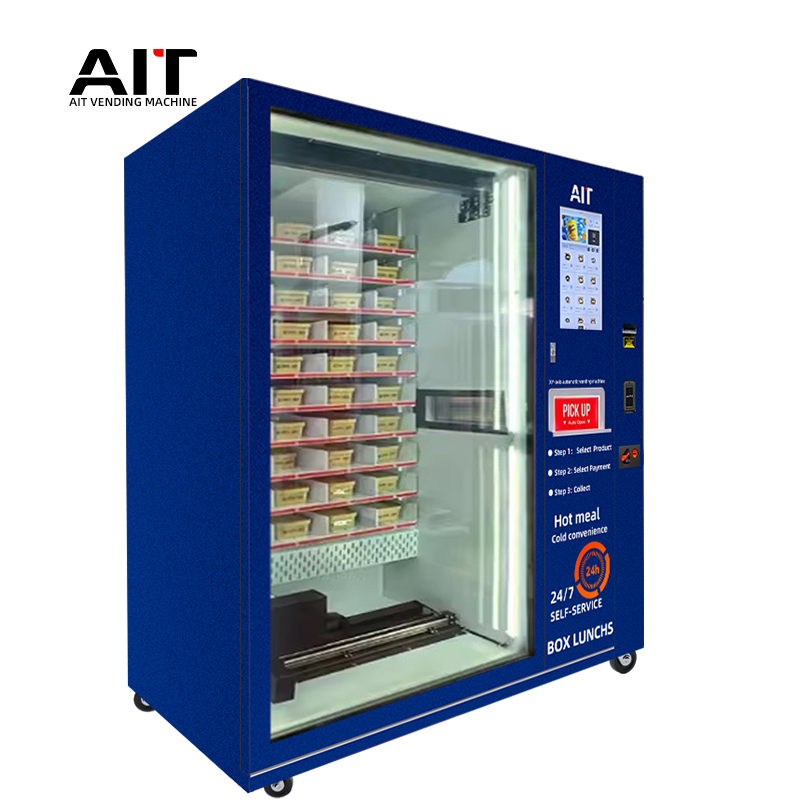 Integrated refrigeration and heating vending machine with microwave oven